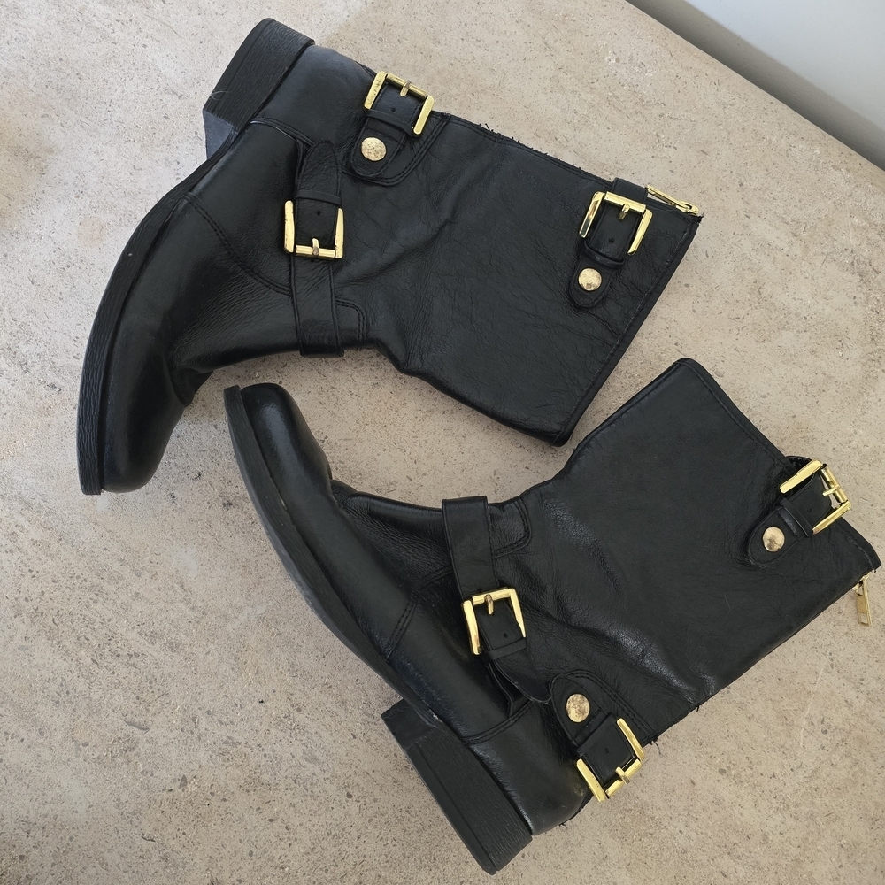 Black Leather Buckle Mid-Calf Boots - Steve Madden